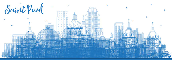 Outline Saint Paul Minnesota City Skyline with Blue Buildings.