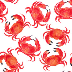 Watercolor colorful crab seamless pattern