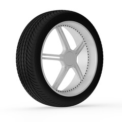 Obraz premium Car wheel isolated on white background. 3D rendering.