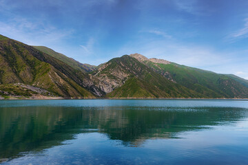 Naklejka na ściany i meble Beautiful mountain turquoise color lake Karasuu. Kyrgyzstan.