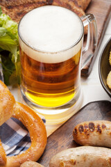Oktoberfest set. Pretzels, sausages and lager beer