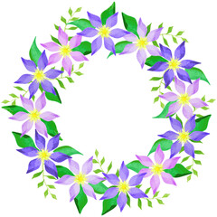 Clematis purple flower illustration wreath