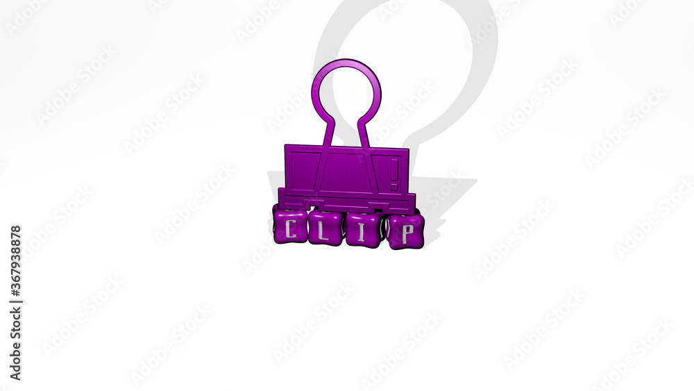 Poster 3d illustration of clip graphics and text made by metallic dice letters for the related meanings of 
