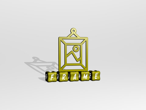 3D illustration of frame graphics and text made by metallic dice letters for the related meanings of the concept and presentations. background and design