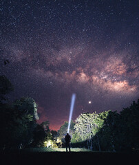 Galaxies and stars,Milky Way In the night sky In the forest