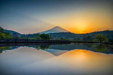 Beautiful sunrise and reflection of Mount Fuji