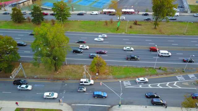 View Of Belt Parkway Traffic In Brooklyn New York