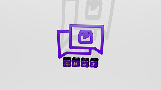 3D illustration of CHAT graphics and text made by metallic dice letters for the related meanings of the concept and presentations. icon and communication
