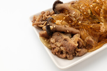 Soy sauce bulgogi on white background