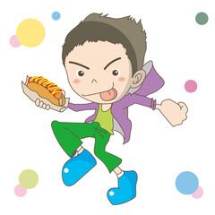 ホットドックを手に持つ・男性