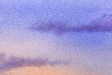 Abstract art background navy blue and coral colors. Watercolor painting on canvas with soft purple gradient.