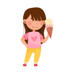Smiling Girl Character Showing Like Towards Ice Cream Vector Illustration