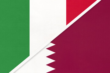Fototapeta na wymiar Italy and Qatar, symbol of two national flags from textile. Championship between two countries.