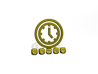 3D graphical image of CLOCK vertically along with text built by metallic cubic letters from the top perspective, excellent for the concept presentation and slideshows. illustration and background