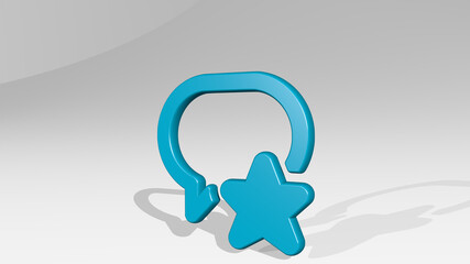 MESSAGES BUBBLE STAR 1 ALTERNATE made by 3D illustration of a shiny metallic sculpture with the shadow on light background. concept and communication