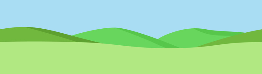 Summer landscape. Field with hills. Endless vector illustration. Horizontal seamless background. Colored backdrop great for designs banners, games, websites, collages, etc.