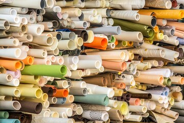 Rolls of textile and fabric for roller blinds. Roller blinds factory.