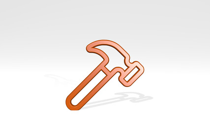 hammer from a perspective with the shadow. A thick sculpture made of metallic materials of 3D rendering. illustration and background