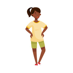 African American Woman with Dark Hair and Summer Clothing Standing Vector Illustration