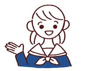 笑顔で案内をするセーラー服姿の女の子 