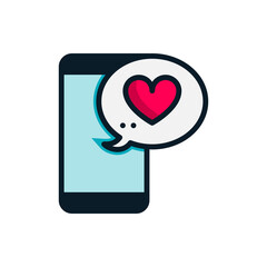 Heart with chat box, message, notification filled outline icons. Vector illustration. Editable stroke. Isolated icon suitable for web, infographics, interface and apps.