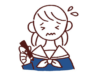 ペンを持ち不安な顔をするセーラー服姿の女の子 