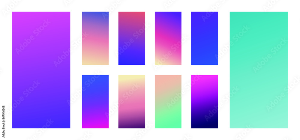 Poster set of abstract vector gradient backgrounds. colorful texture for your design. mobile app template