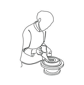 potter shaping clay on wheel clip art preview