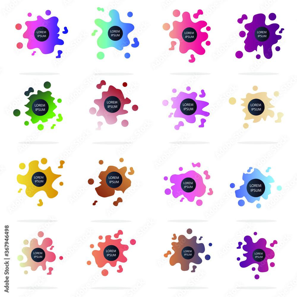 Poster modern geometric badges set. colorful vector gradient shapes composition. trendy minimal design. 3d 