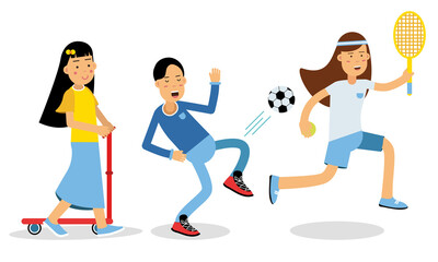 Young People Characters Doing Sport Vector Illustration Set