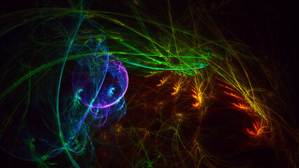 3D rendering abstract multicolor fractal light background