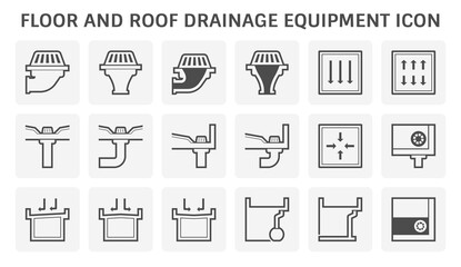 Floor and roof deck drainage equipment vector icon set design on white background