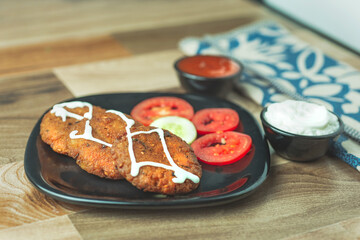 Vegetable cutlet is a popular snack on the Indian restaurant menus. Crumb coated and pan fried. They taste great with a crisp texture. Cutlet are best served hot with some green or red chutney.