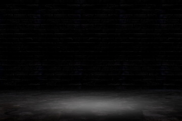 old grunge dark room or empty black room with spotlight to concrete ground for interior decoration, studio or advertising concept