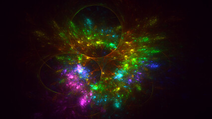 3D rendering abstract multicolored fractal light background with bright center