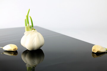 Knoblauch auf schwarzer Platte