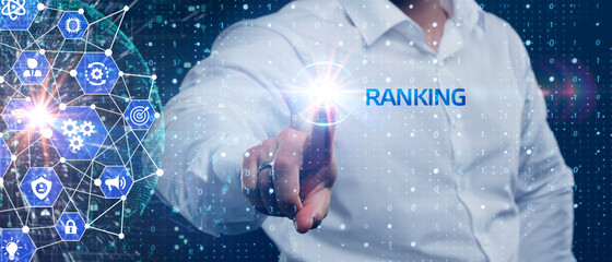 Business, Technology, Internet and network concept. Young businessman working on a virtual screen...