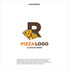 Letter R pizza logo design concept, isolated on white background.