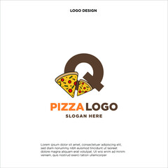 Letter Q pizza logo design concept, isolated on white background.