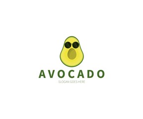 Avocado fruit logo. Half Avocado with glasses vector design.
