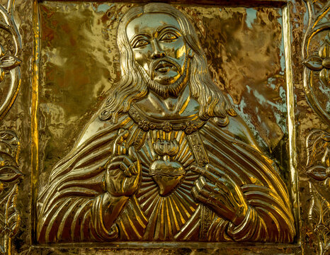 Christ Jesus carved bronze plate