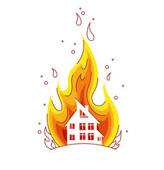 Illustration of fire . The house is on fire. Design for property insurance. Vector