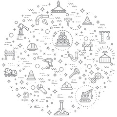 Simple Set of labor and construction Related Vector Line Illustration. Contains such Icons as industrial equipment, industry, tools, engineering, machinery, working, work, project, job Other Elements.