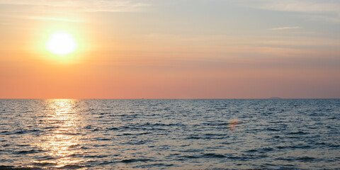 Beautiful sunset over the ocean. Seascape view. Nature concept, nature background. Travel concept, travelling.