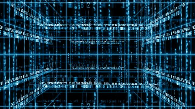 digital data background 4K. Line together with digital numbers. Technology background. abstract line with light. 3D rotating motion. Lights that follow the lines. Numbers flowing between lines. 4K