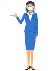 フェイスシールドをつけて案内する女性