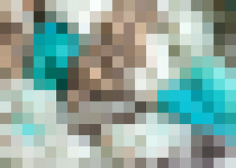 Abstract texture, color combination. Pixel squares in green, blue, turquoise, beige and brown colors, shades and nuances. Suitable for backgrounds and printing.