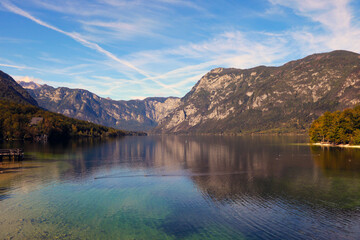 Beautiful Slovenian landscape Bohinj Lake, with turquoise water.