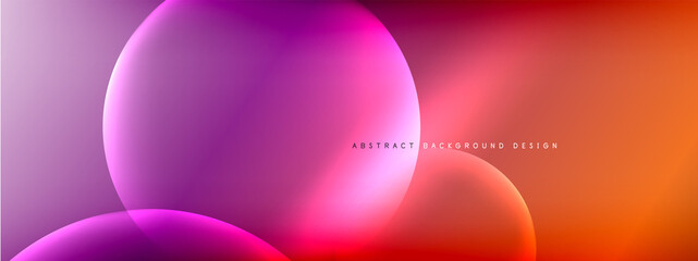 Vector abstract background liquid bubble circles on fluid gradient with shadows and light effects. Shiny design templates for text