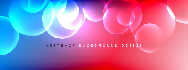 Vector abstract background liquid bubble circles on fluid gradient with shadows and light effects. Shiny design templates for text